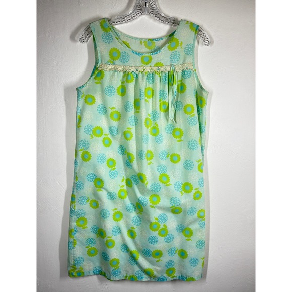 Vintage Other - Vintage Dutchmaid Blue Green Floral Mod Shift Nightgown Dress Medium 12 28-30